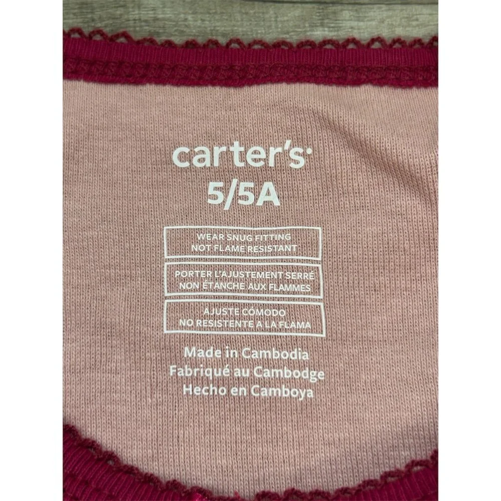 Carter's Girls Two-Piece Pajamas Size 5 Pink Bear Top Green Pants